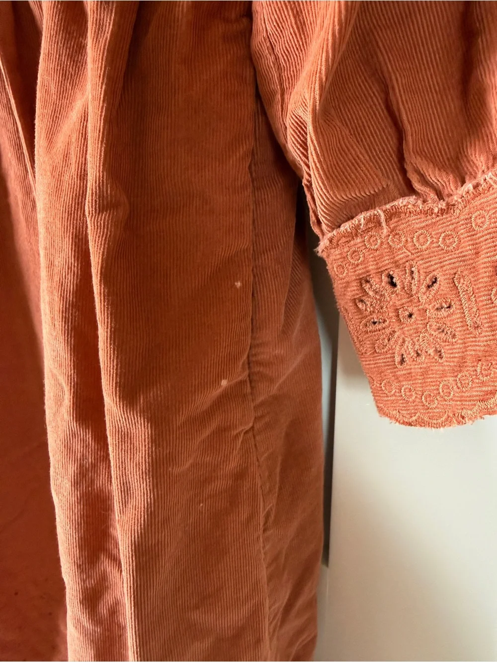 Madewell Cotton Corduroy Embroidered Square-Neck Mini Dress Medium - Picture 6 of 9